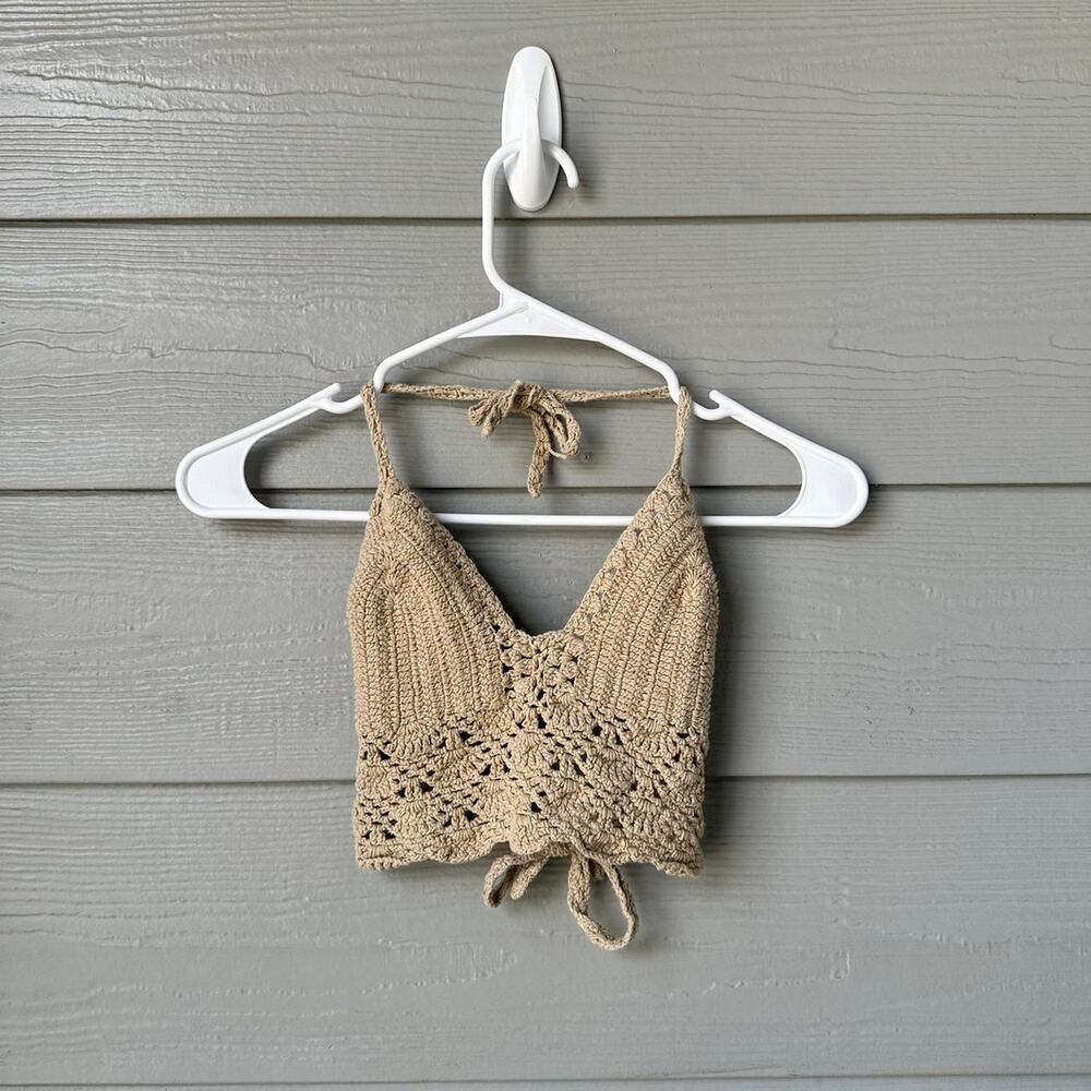 Tan and cream crochet tank top